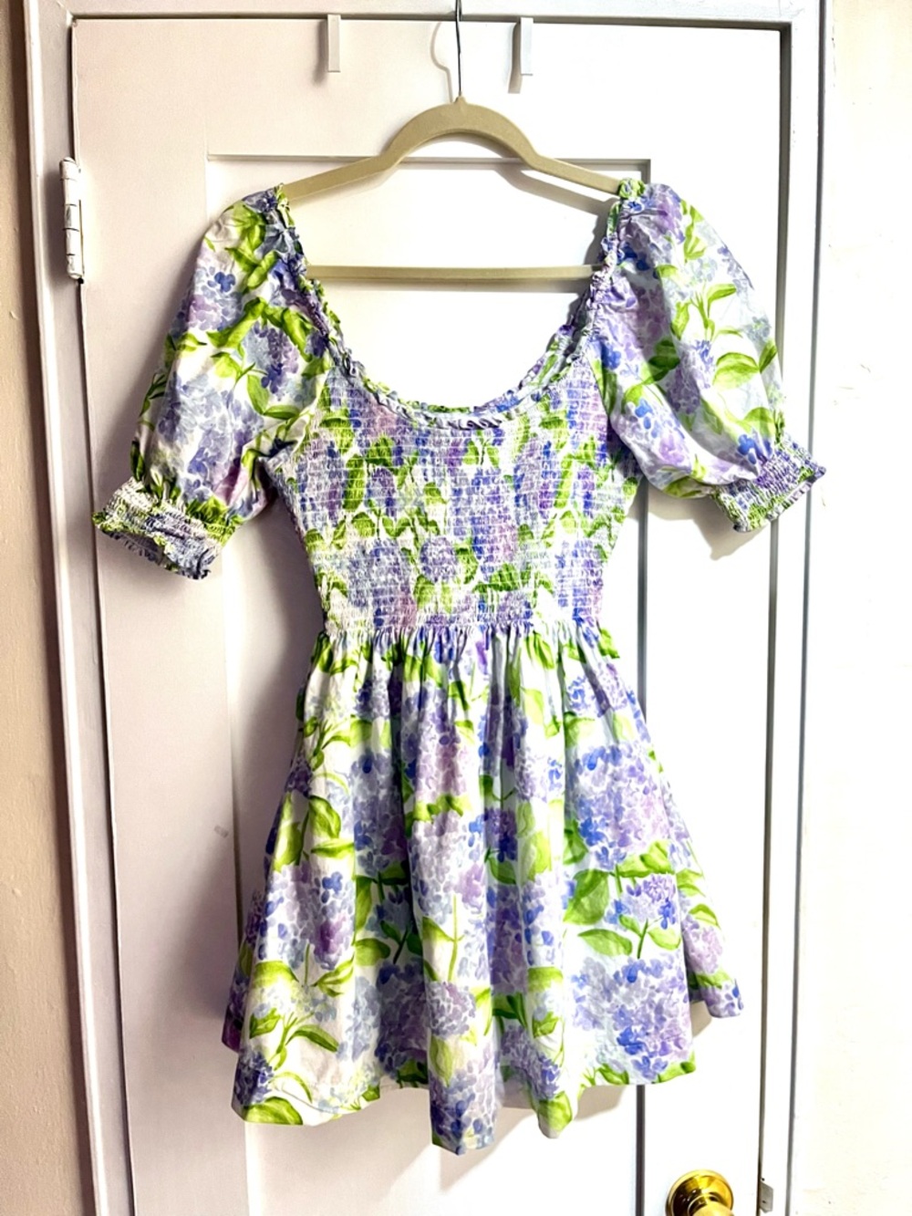 Floral Smocked Mini Dress in Lavender - Picture 6 of 7